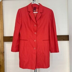 Blu's‎ Coral Pink Linen Viscose Longline Blazer Jacket Made in Canada Size 10